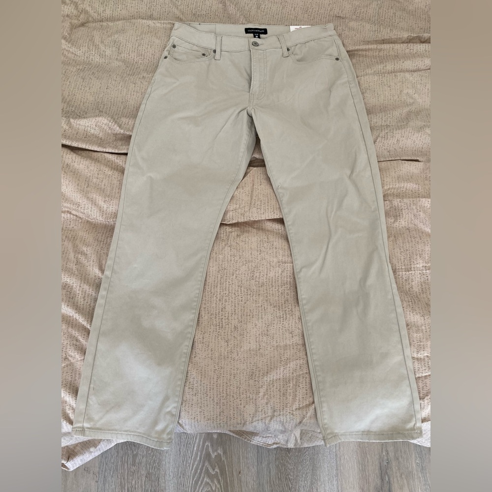 Lucky Brand 410 Athletic Straight Beige Off White Pants 33 X 30